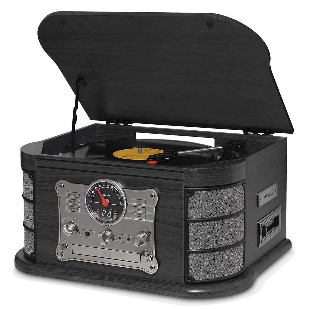 Vitrola Raveo Spazio Ebony Toca discos, Vinil, Rádio FM, CD, USB, SD Card, K7, Bluetooth…