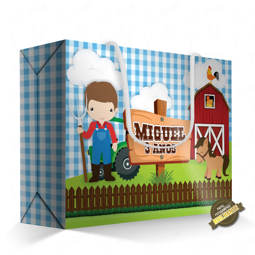 10, 15, 20 ou 25 unid - Caixa Surpresa - Fazendinha - [QUALIDADE PREMIUM COM BRILHO] - Sacolinha Personalizada