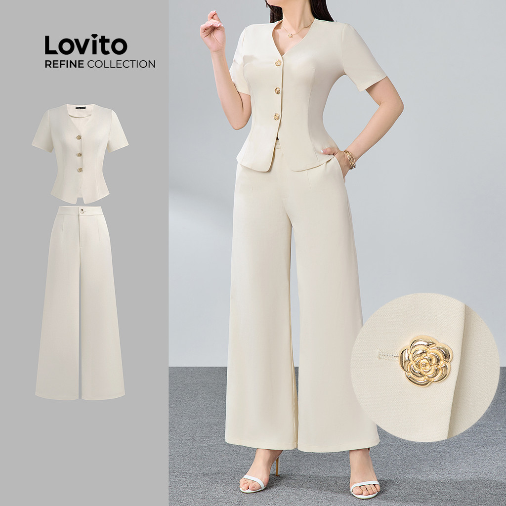 (Lovito Refine) Tops Ou Calças Elegantes E Simples De Primavera/Verão Para Mulheres LR11ED052 - Women Clothes