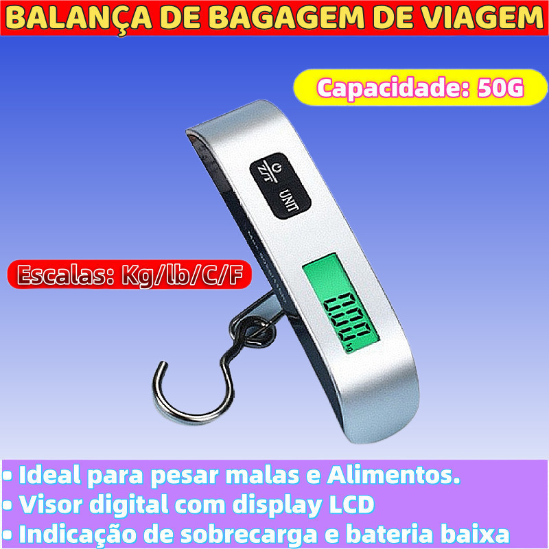 Imagem Balança Portátil para Viagem De Melhor Qualidade Prático e Útil Ldeal para Pesar malas e Alimentos