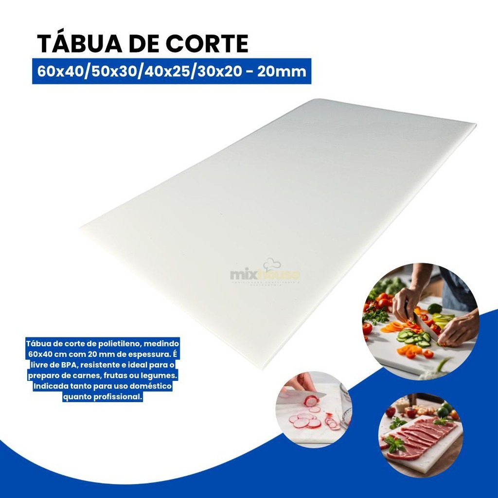 Tábua De Carne Corte Placa De Polietileno 20MM Profissional Antibacteriana Diversos Tamanhos