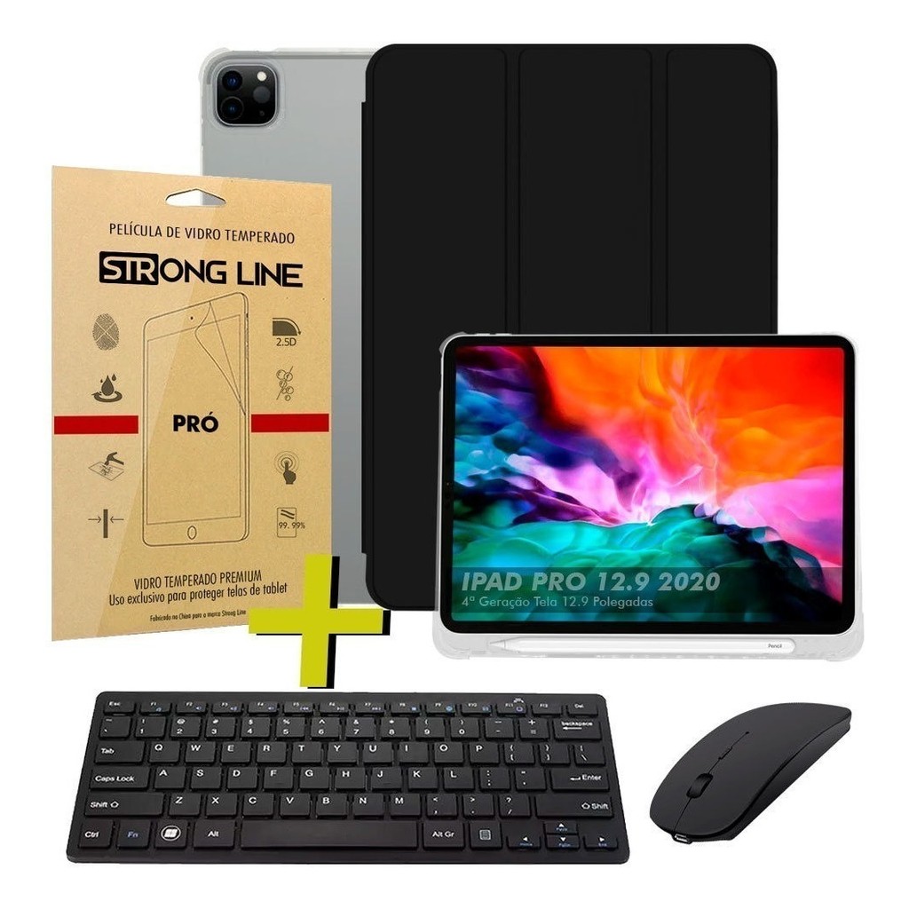 Case P/ iPad Pro 12.9 4ª Geração + Teclado Mouse + Pelicula