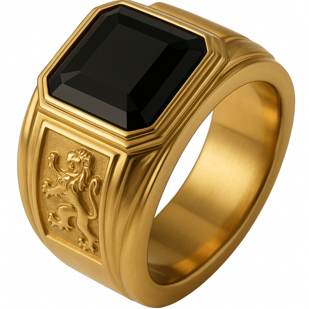Anel Masculino Formatura Direito Pedra Preta Ônix Banhado Ouro 18k Luxo Comendador Anatômico Qualidade Premium