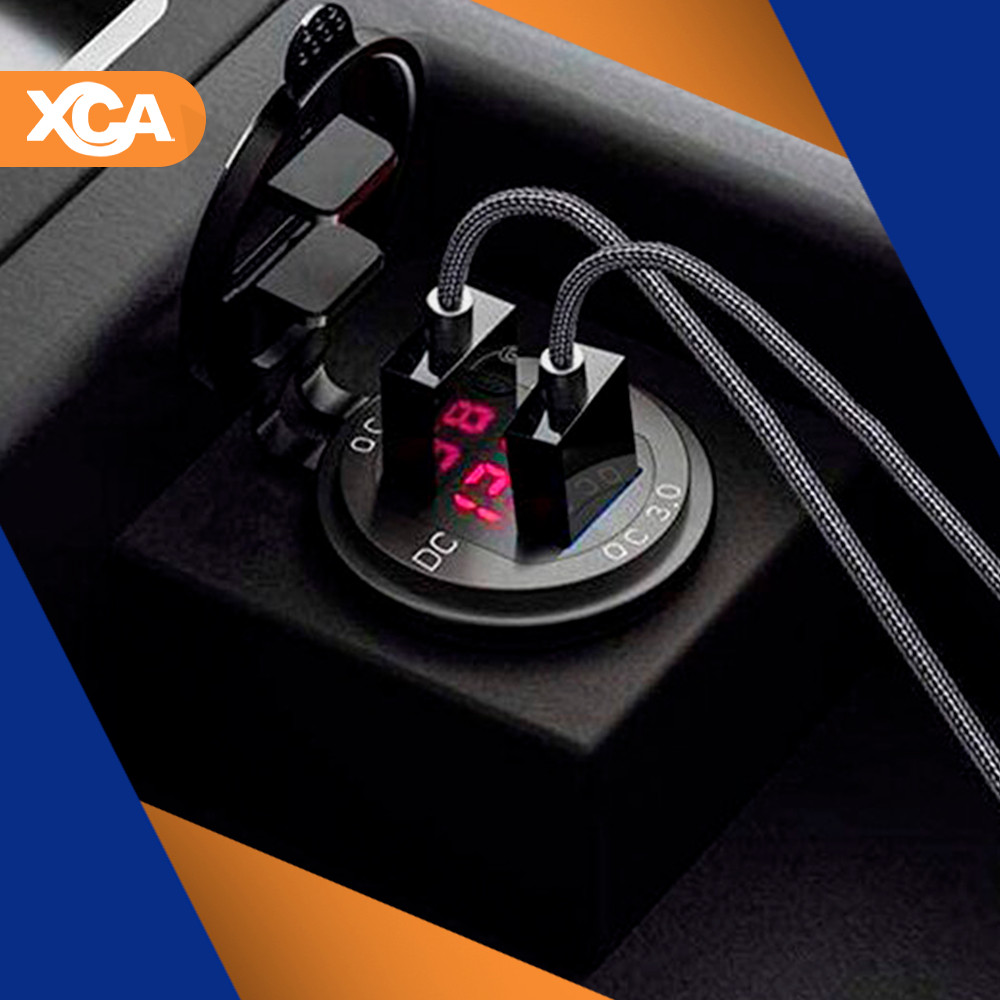 Adaptador Carro 36W QC 3.0 Duas USB com Voltímetro LED e Interruptor 12/24V
