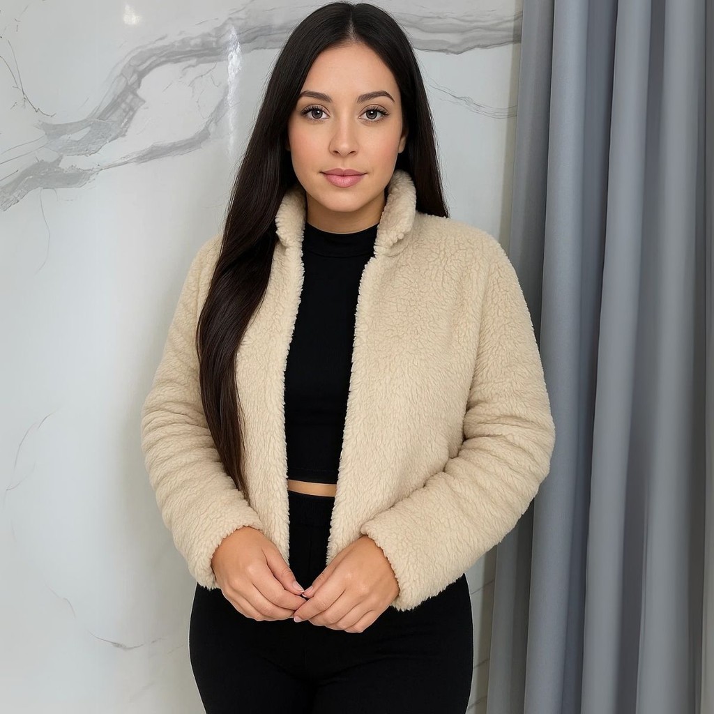 Casaco Teddy Pelinho Feminino Sem Capuz Blusa de Frio Peluciada Para Mulheres