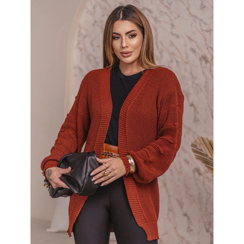 Casaco Manga Bufante Tricot Feminino LUANA LISO Tendência Inverno Ponto Fang Tricô Cardigan Frio