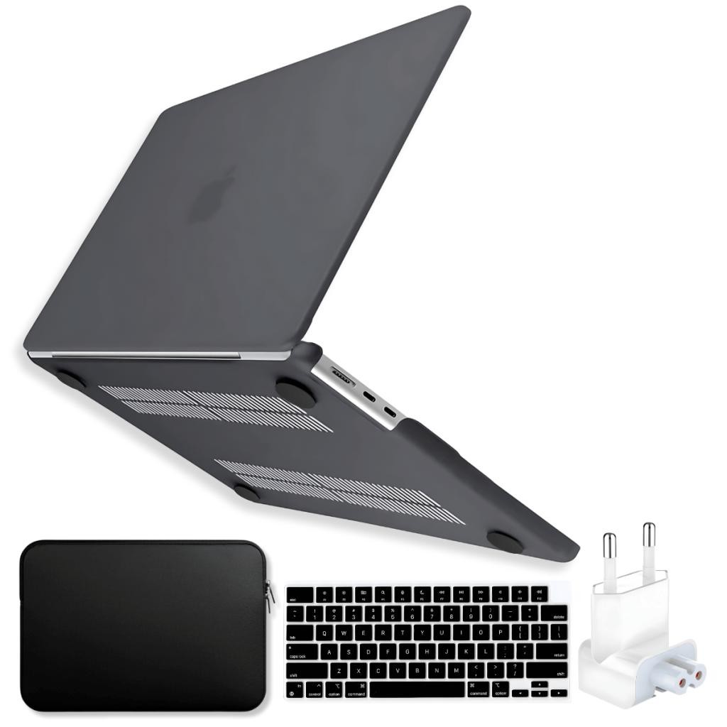 Kit Capa Para MacBook Air 13 Pol M2 M3 +Bag +Prot Teclado +Plug BR - A2681 A3113/ Preto Fosco