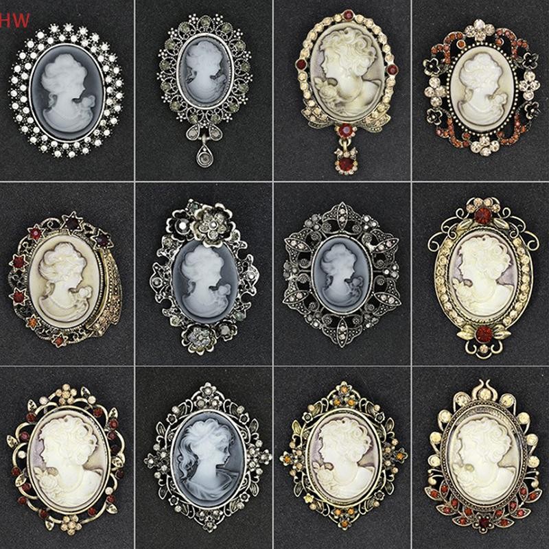 Broches Vintage De Camafeu De Strass De Cristal Para Mulheres Queen's Cameo Beauty