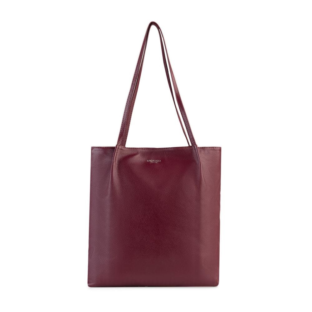 Bolsa de Ombro Feminina Grande de Couro Shopping Bag BG Vinho