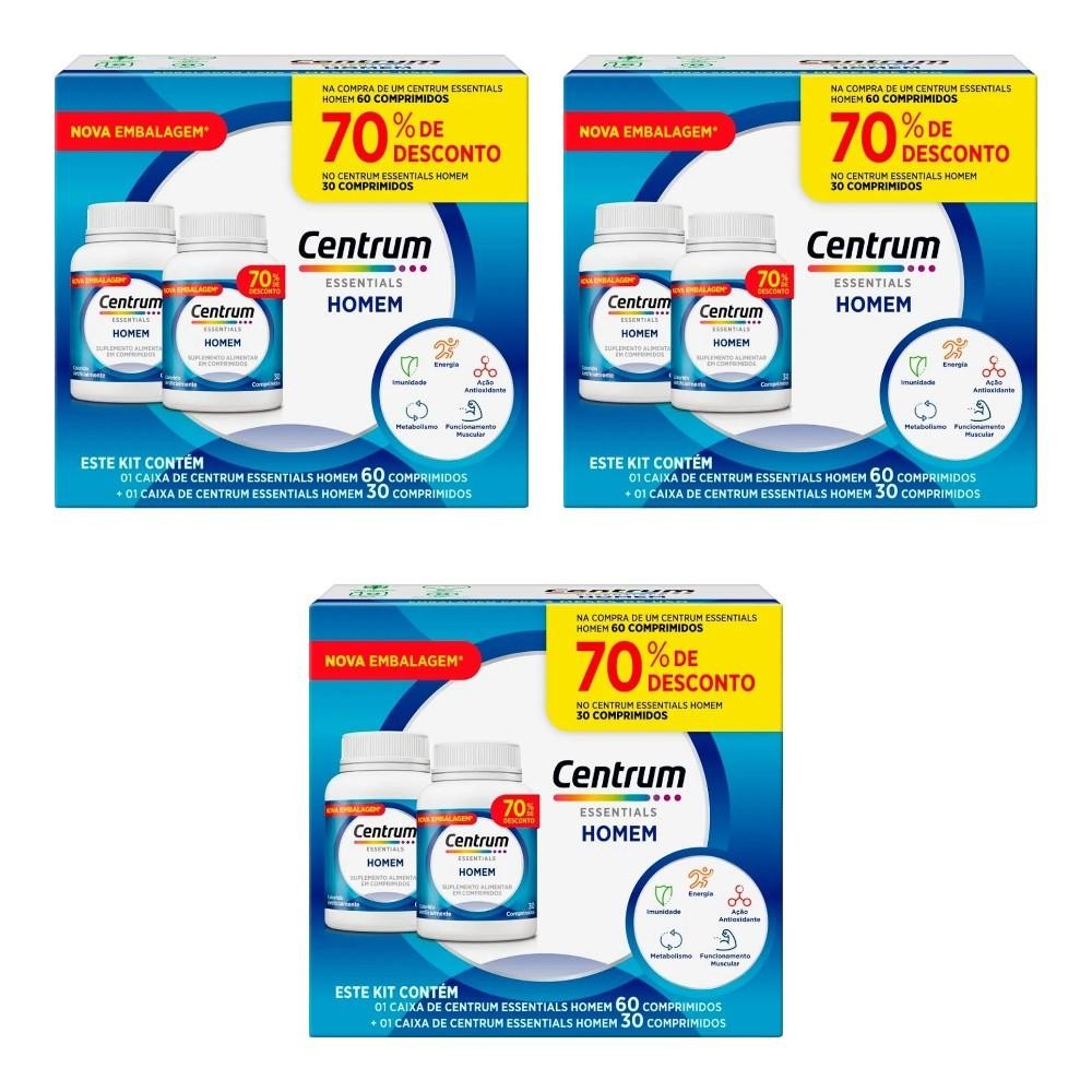 Kit Centrum Essentials Homem Com 3 Promopacks De 90 Comprimidos Cada