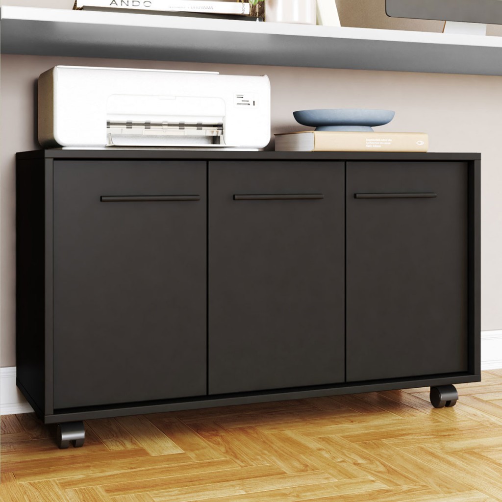 Armário para Escritório 3 Portas 1 Prateleira Preto 270 - Pnr Móveis em Oferta na Shopee