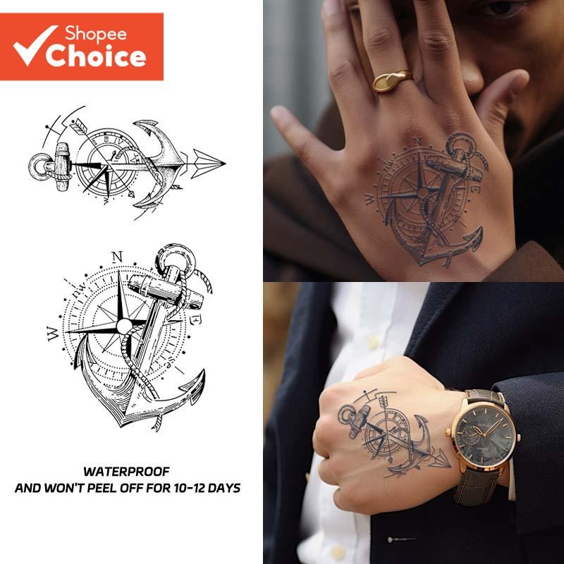 Adesivos De Tatuagem Temporários De Âncora E Leme À Prova D'água Com Duração De 1-2 Semanas Semipermanentes