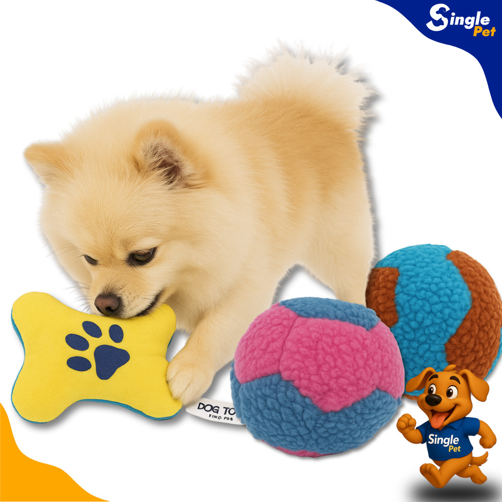 Brinquedo Bola e Osso com Apito Cores Pelúcia Cachorro Mordedor Cães Pet Savana