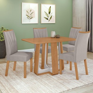 Conjunto Sala de Jantar Mesa Easy Pop 120x80cm Tampo MDF com 4 Cadeiras Confort Veludo Amêndoa/Off