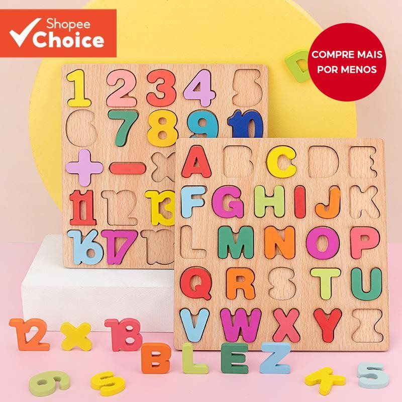 Brinquedo Infantil Placa De Madeira Quebra-Cabeça ABC Alfanumérico Bloco De Construção Educação Número Cor Aleatória