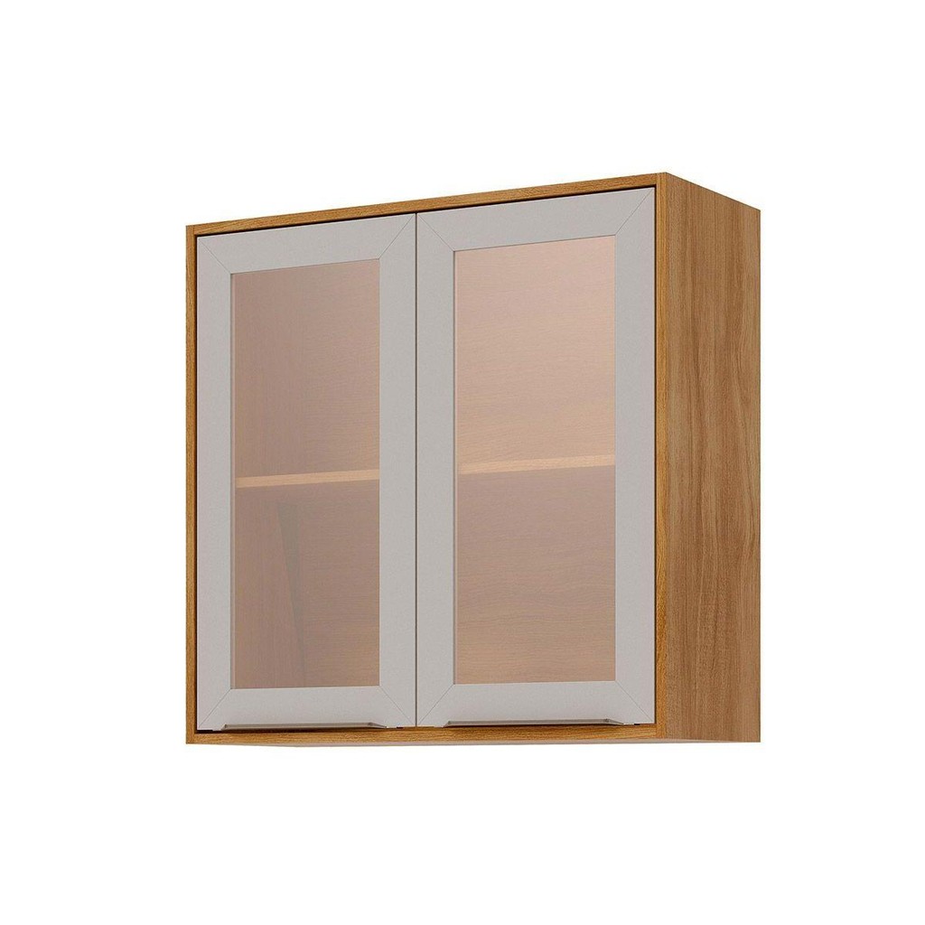 Armário Aéreo p/ Cozinha Brilhante c/ 2 Portas 80cm Cinamomo/Off White - MGM em Oferta na Shopee