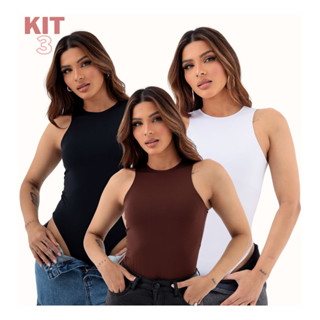 KIT 03 Body Feminino Regata Básico Collant Liso Blusa Feminina Bory em Oferta na Shopee