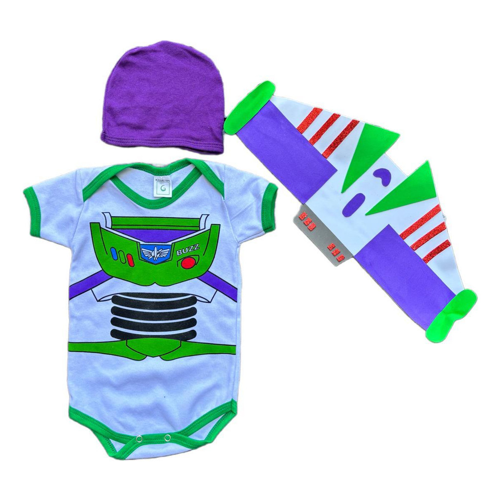 Body Mesversario Menino Fantasia Temático Bebê Buzz Com Asa
