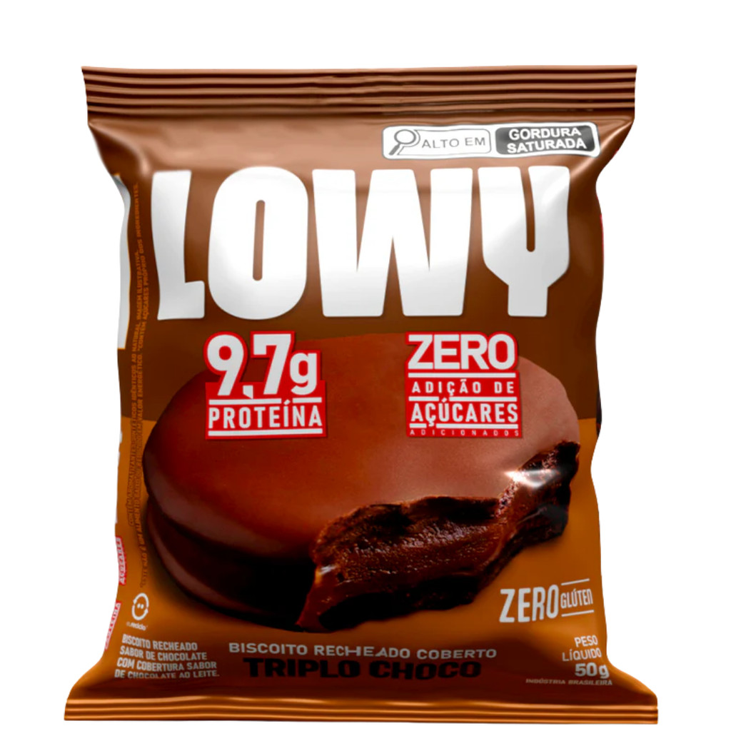 Biscoito Recheado Triplo Chocolate Coberto Com Chocolate Lowy Zero Açúcar Cory 50g