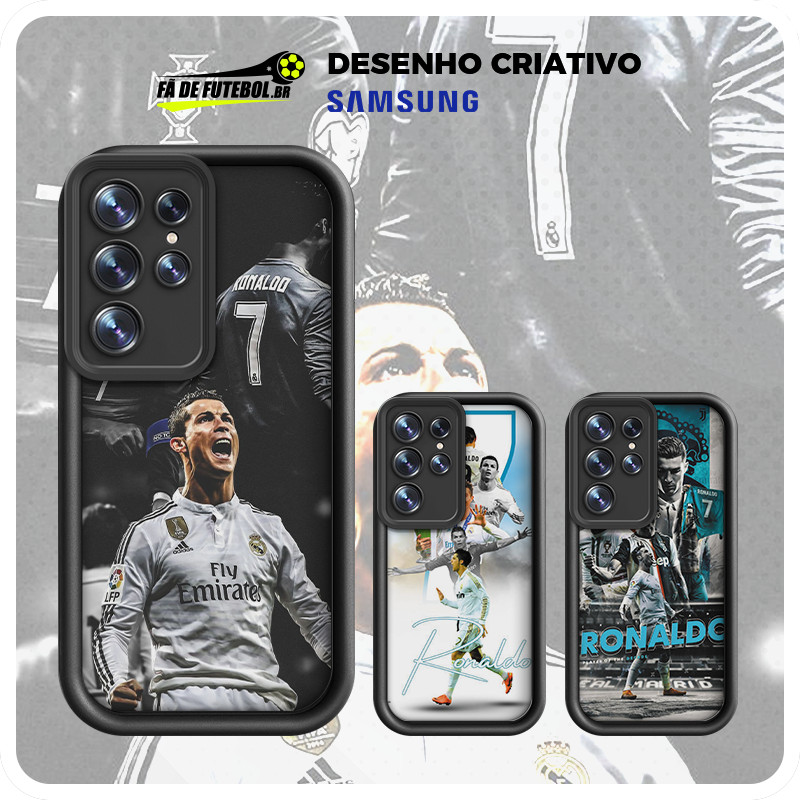 Futebol Silicone Capa Real Madrid RMA Ronaldo La Liga Emblema com Samsung A05 10 15 54 S20 24 fe JT
