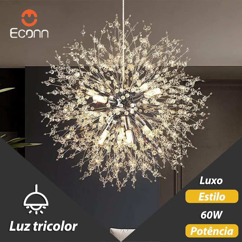 Lâmpada pendente dourada de luxo, pampulha moderna, sala de estar