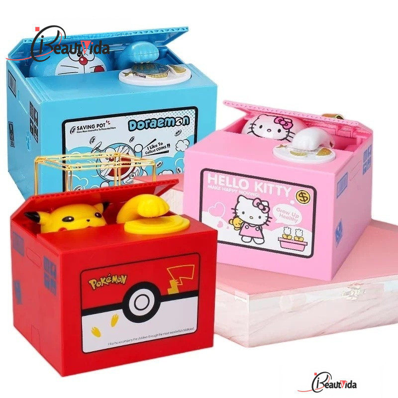 Engraçado Pokemon Pikachu Banco Eletrônico De Moedas Anime Roubo Caixa Cofre De Porquinhos