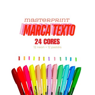 Kit 24 Marca Texto (12 Neon + 12 pastel) Masterprint em Oferta na Shopee