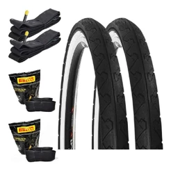 PAR PNEU KENDA SLICK 26X1.95 FAIXA BRANCA + 2 CÂMARAS PIRELLI BICO GROSSO