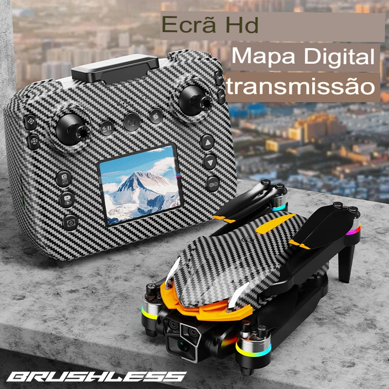 Drone AE4 Pro com Tela – Câmera HD, Motor Brushless, Evita Obstáculos 3 Baterias