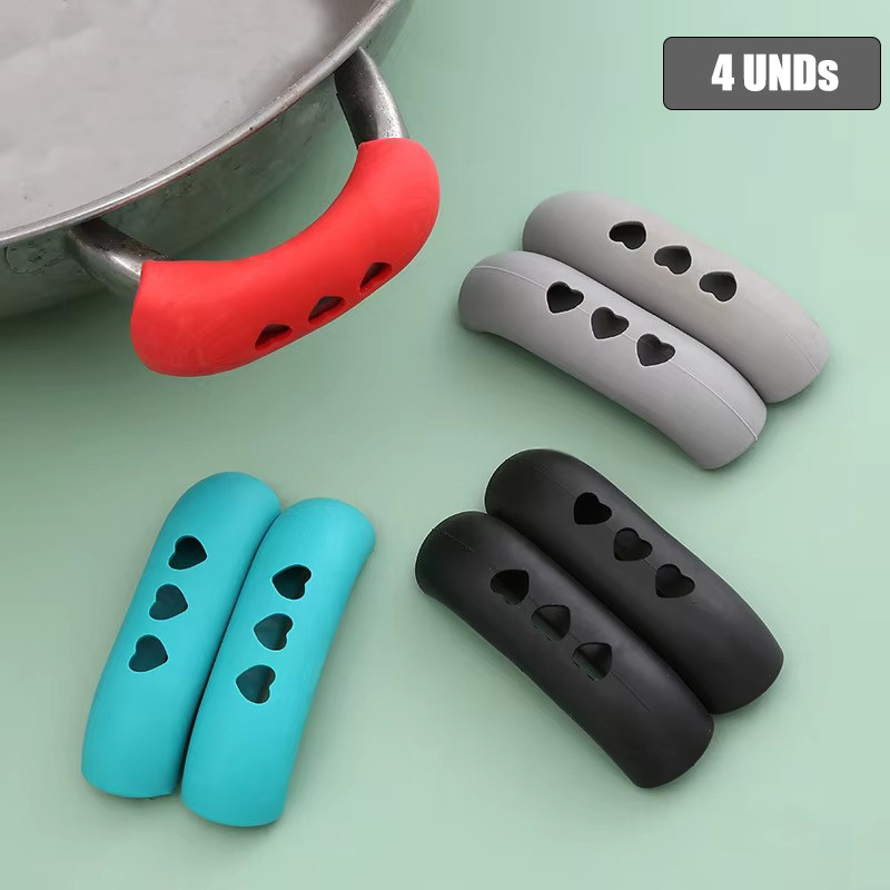 Kit 4 Protetor Pegador Alças De Panela Quente De Silicone Suporte Para Tampa Cabo Anti Queimadura