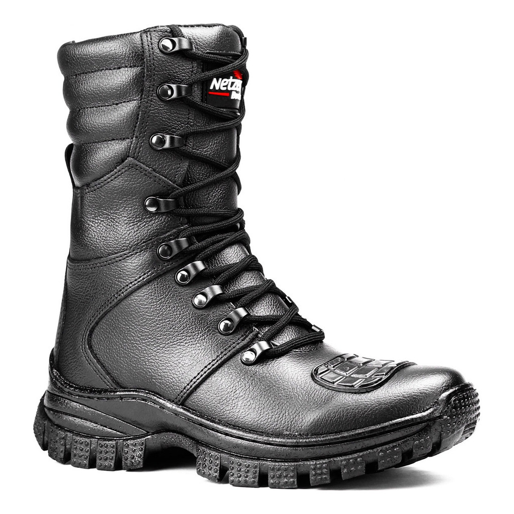 Coturno Bota Militar Tatica Couro Semi Impermeavel C/ Ziper