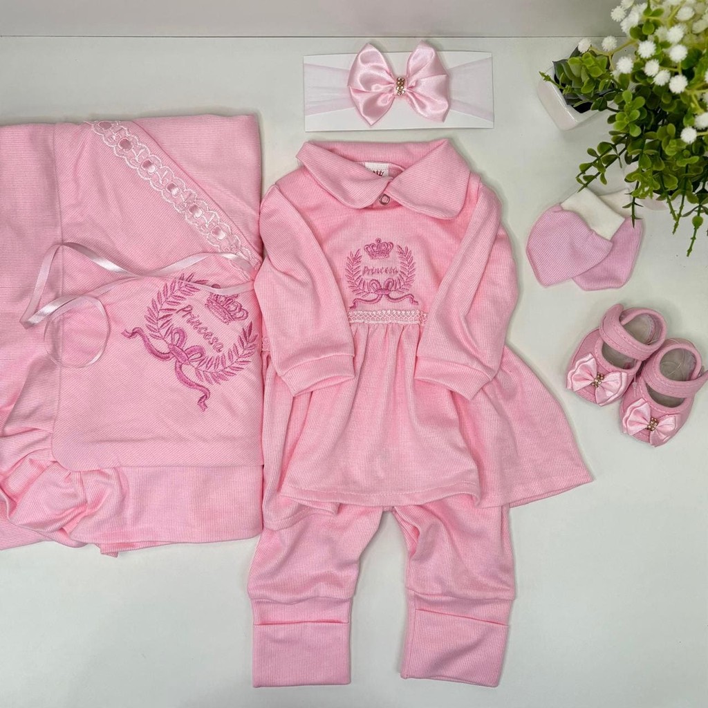 Kit Saida Maternidade Menina 7 Peças Completa Recem Nascido Enxoval