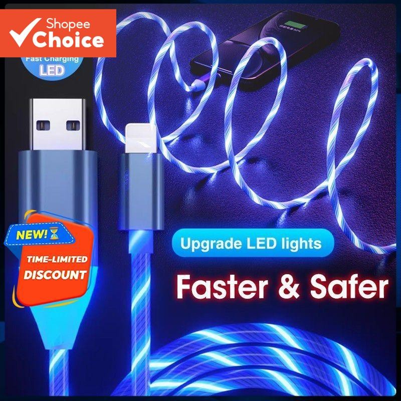 Cabo USB 3A LED Glow 1M-De Carregamento De Luz Fluida Luminosa Para Micro E Tipo C , Dados Rápido