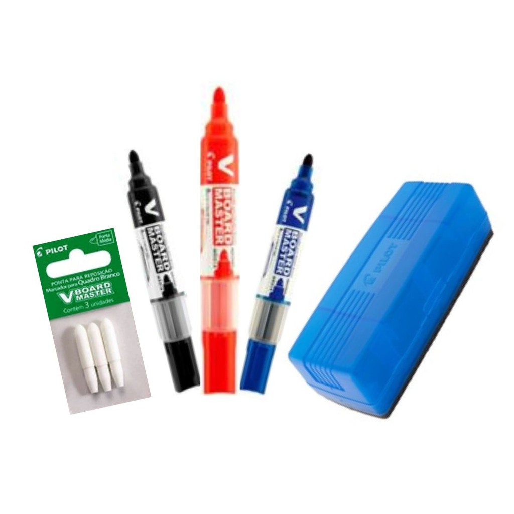 Kit com 3 Marcadores Para Quadro Branco + Apagador + Pontas - PILOT/ PILOTO em Oferta na Shopee