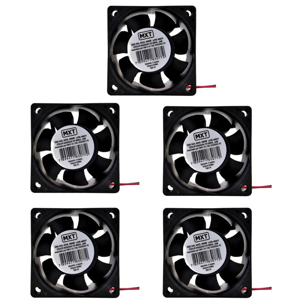 KIT 5 COOLER VENTOINHA 60X60X25MM 12V 6800RPM MXT