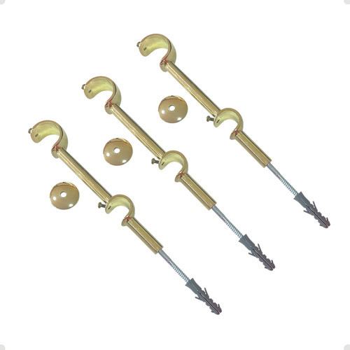 Kit 3 Un Suporte Varão Duplo Alongado Parede 19/28mm Dourado