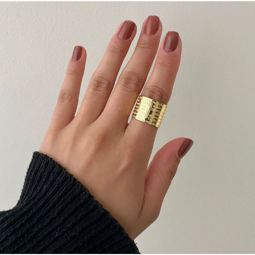 Anel Pai Nosso Ajustável Banhado a Ouro 18k