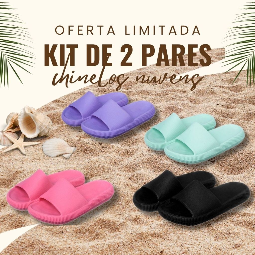 kit 2 Pares De Chinelo Nuvem Slide Feminino Confortável Anatômico Antiderrapante Unissex