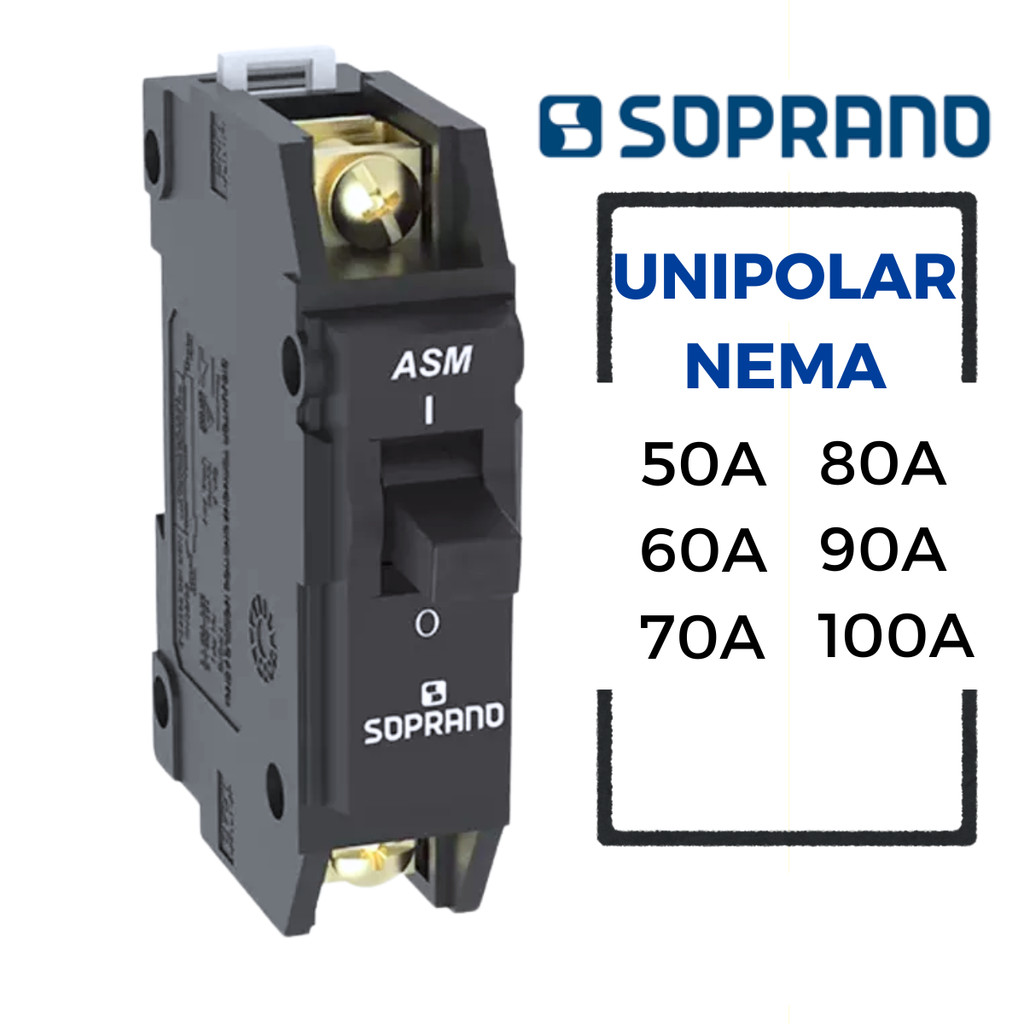 Disjuntor Nema Monopolar 50A  60A 70A  80A  90A 100A Preto Alta Tensão Trifásica Até 380V Soprano em Oferta na Shopee