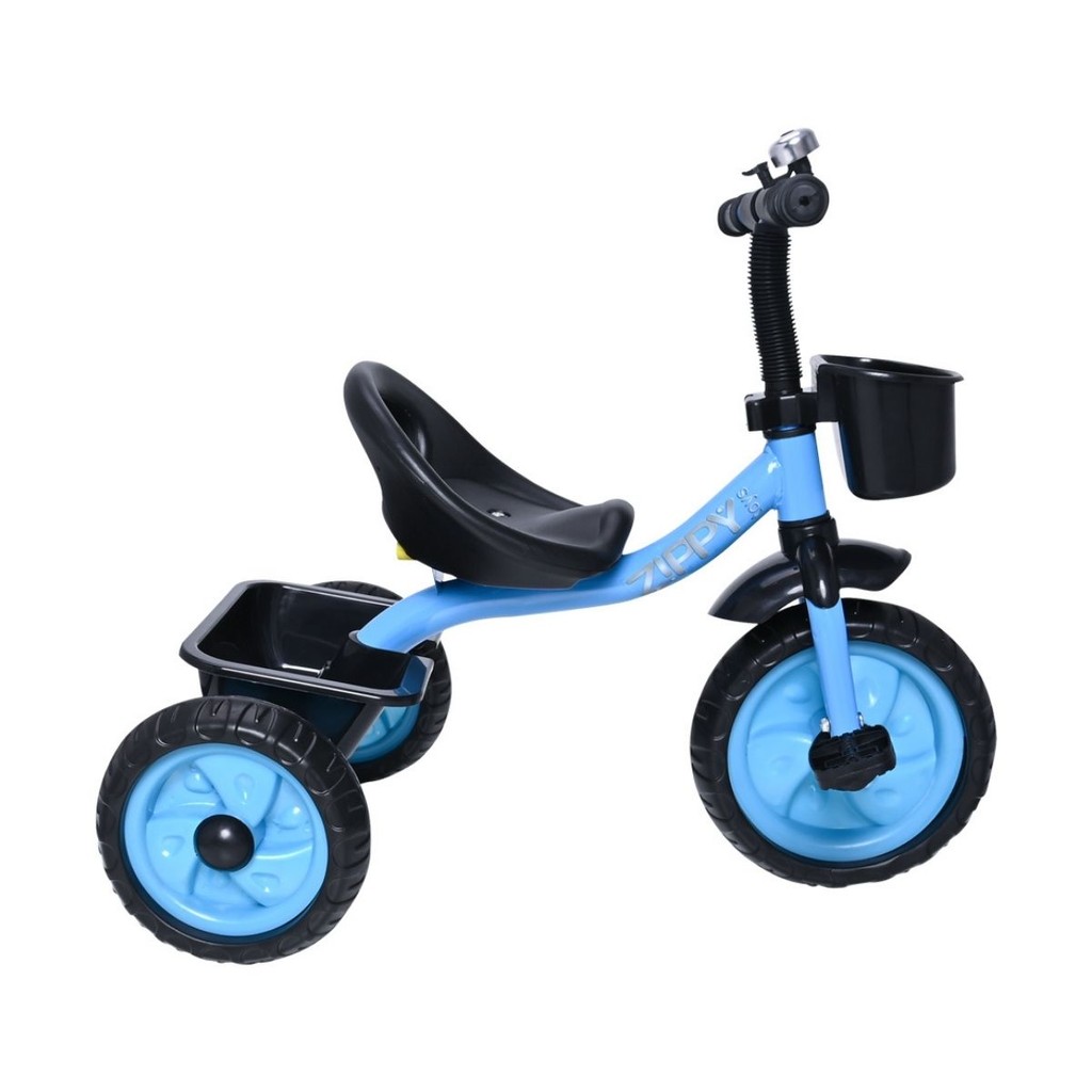 Bicicleta Triciclo Infantil Azul Com 2 Cestinha Buzina Pedal Zippy Toys Andador de Criança Kids