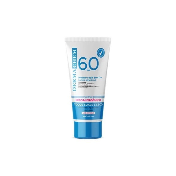 Dermachem - Protetor Solar Rosto FPS 60 Validade 2027 Sem Cor Toque Seco  Rejuvenescedor 40g