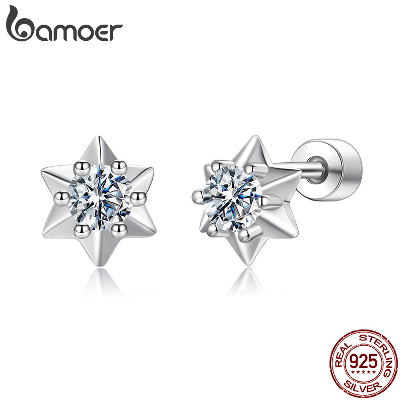 Brincos De Prata Esterlina 925 Bamoer Hexagrama Moissanite Design Joias Presente