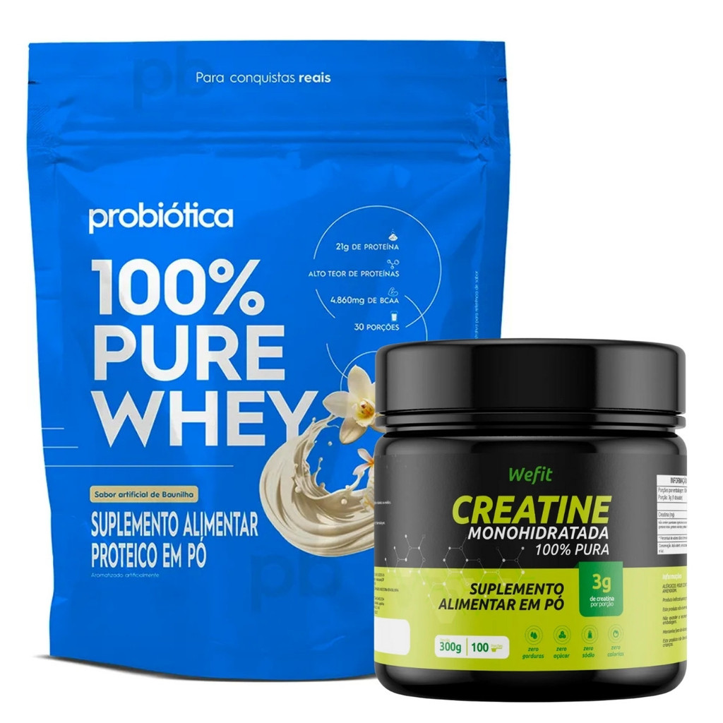 100% Pure Whey Refil 900g Probiótica + Creatina Monohidratada Pote 300g WeFit em Oferta na Shopee