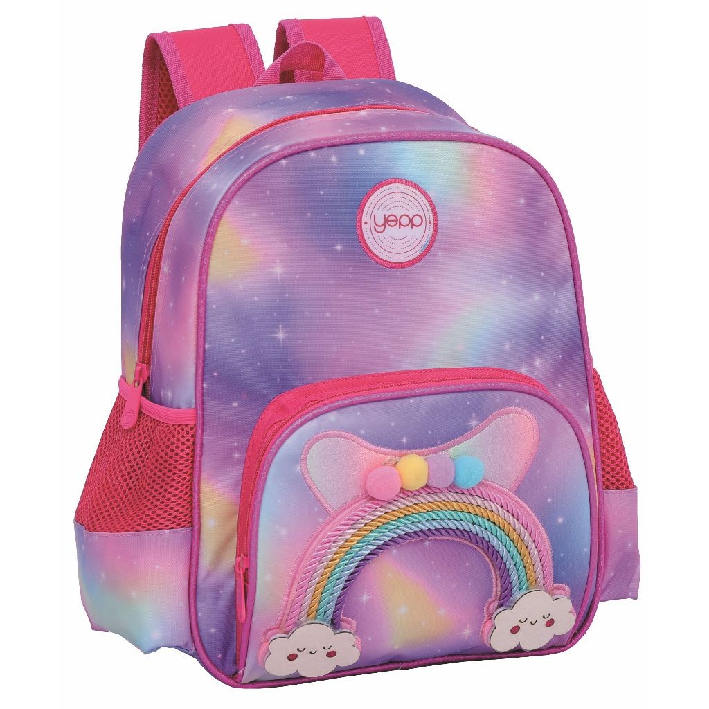 Mochila Infantil Escolar Arco-íris Menina de Costas Rosa ou Roxo, volta aulas Evite excesso de peso