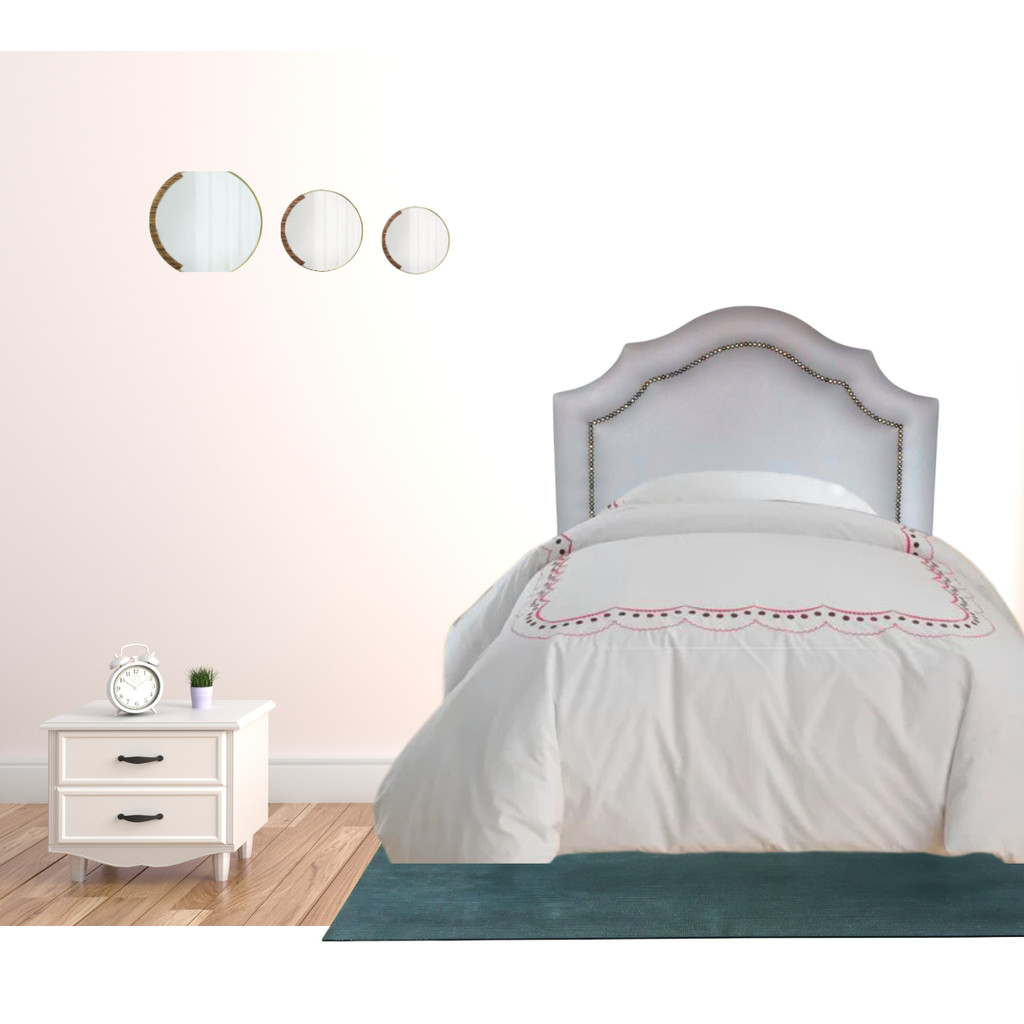Cabeceira de Cama Box Viúva Vintage Corino Cinza Tachas 110 cm