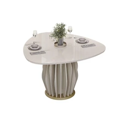 Mesa de Sala Jantar Tokyo c/ Tampo Madeirado c/ Vidro Orgânico 136x136cm Off White/Off White - DJ Móveis