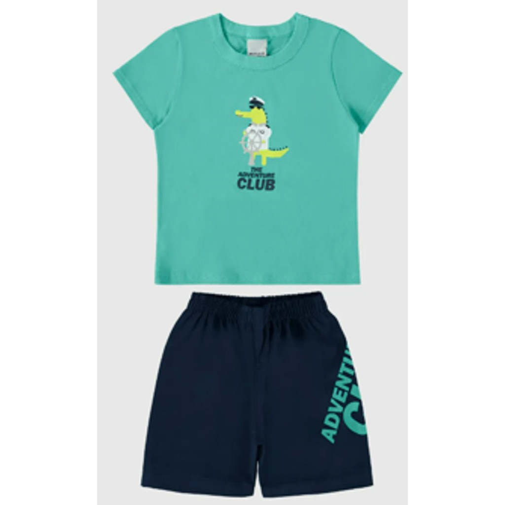 Conjunto Infantil Menino Bermuda Adventure Em Microfibra Malwee Kids Verde