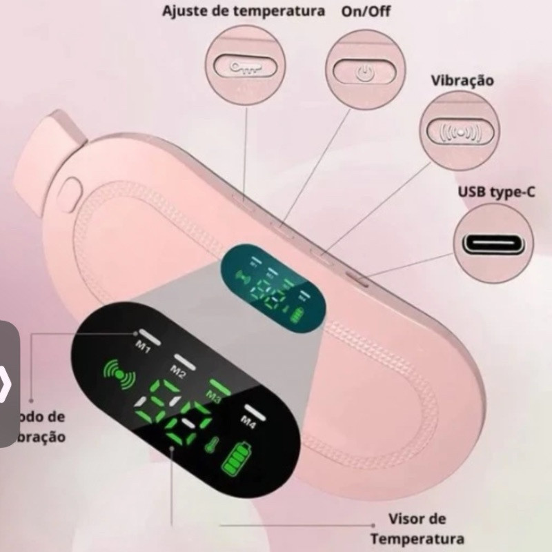 Cinta Térmica Massageadora Abdominal para Alívio de Cólica Menstrual com 3 Níveis de Aquecimento