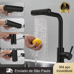 Torneira De Cozinha Água 4 Jatos Flexível Inox 304 Monocomando Com Spray Flexível Rotação de 360°