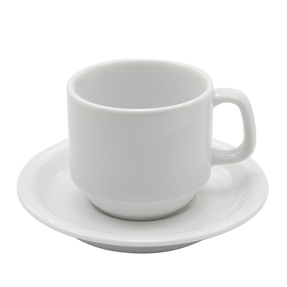 Xícara Chá Pires Porcelana Cilíndrica 200ml Branca Uso Diário Café Louça Fina Mesa Posta Schmidt